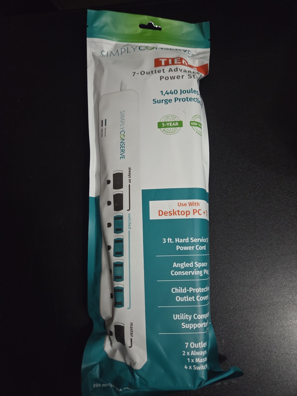 Simply Conserve 7-Outlet Advanced Power Strip  SC73T1 for Indoor Use